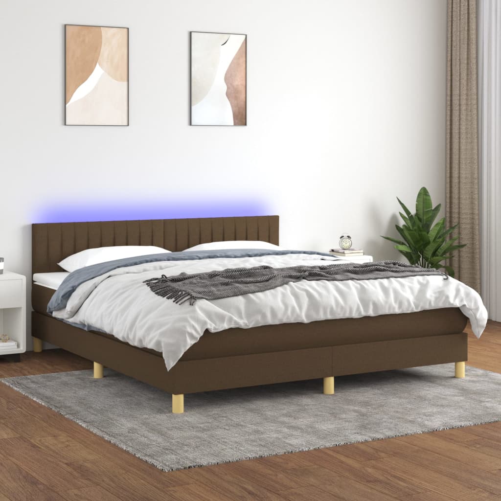Sommier à lattes de lit matelas et LED Marron foncé 180x200cm - XIOS