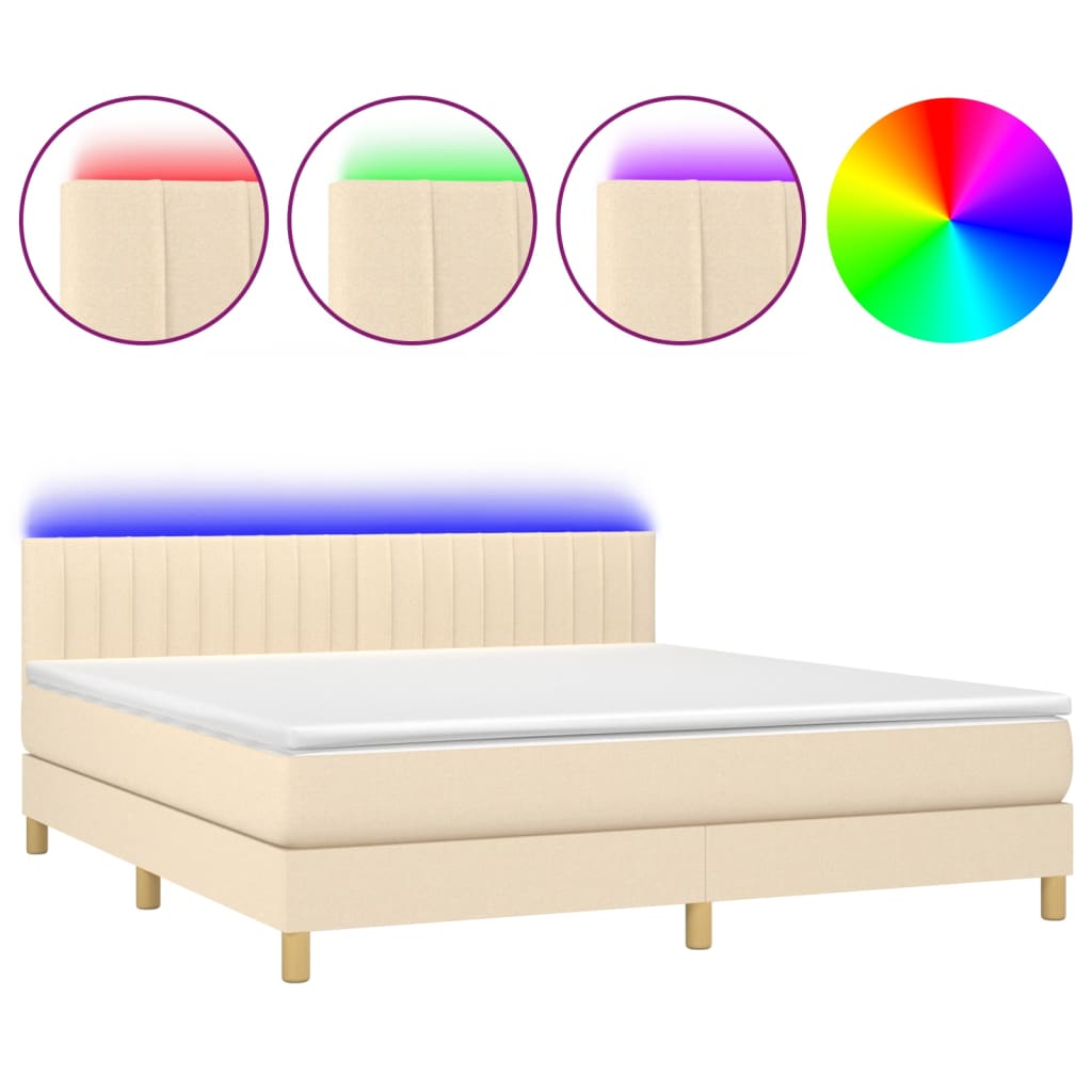Sommier à lattes de lit avec matelas LED Crème 180x200 cm Tissu