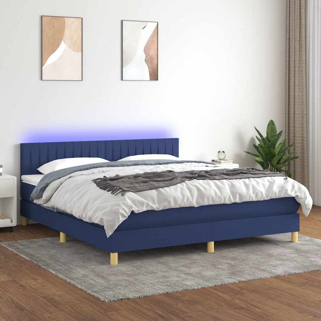 Sommier à lattes de lit avec matelas LED Bleu 180x200 cm Tissu