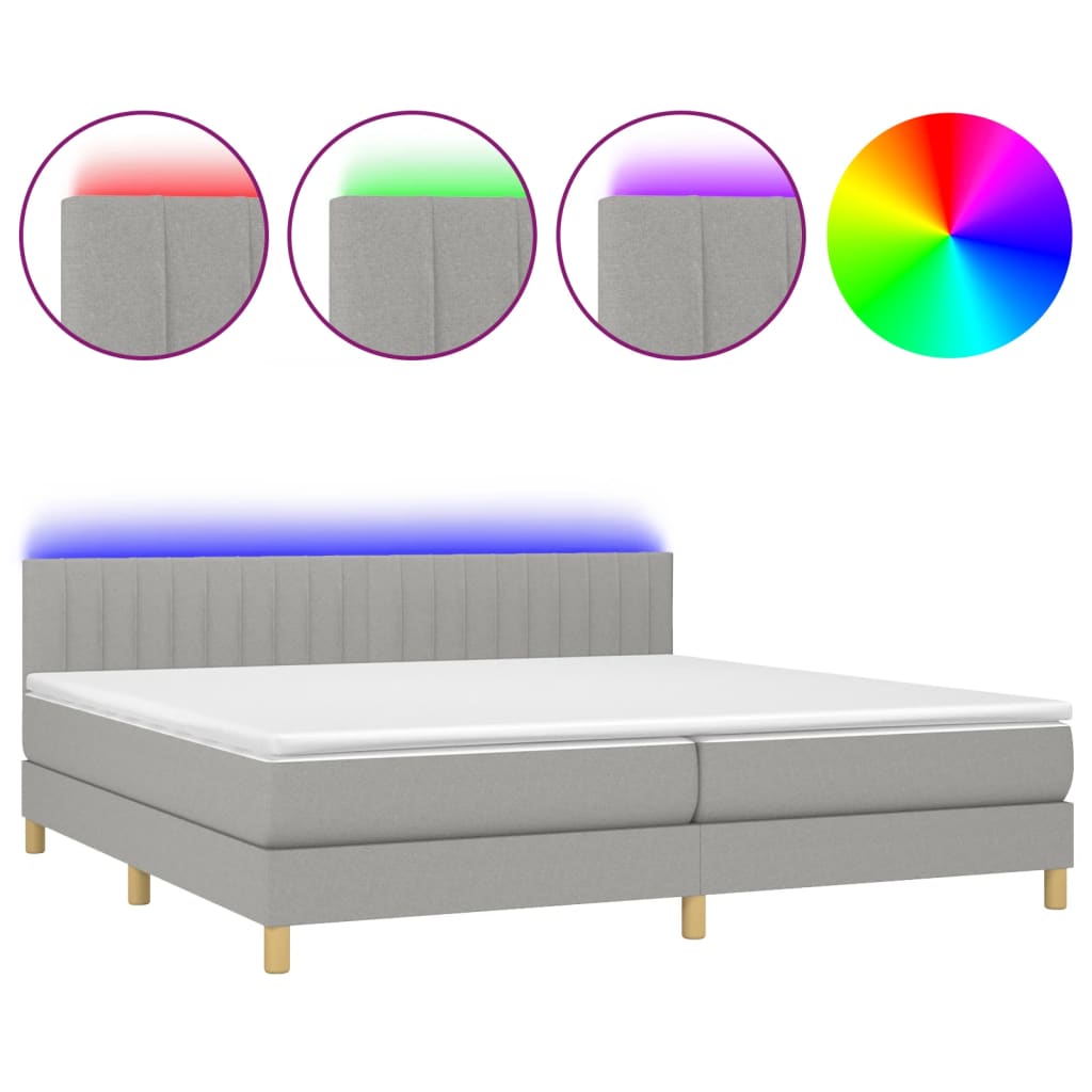 Sommier à lattes de lit matelas LED Gris clair 200x200 cm Tissu - XIOS