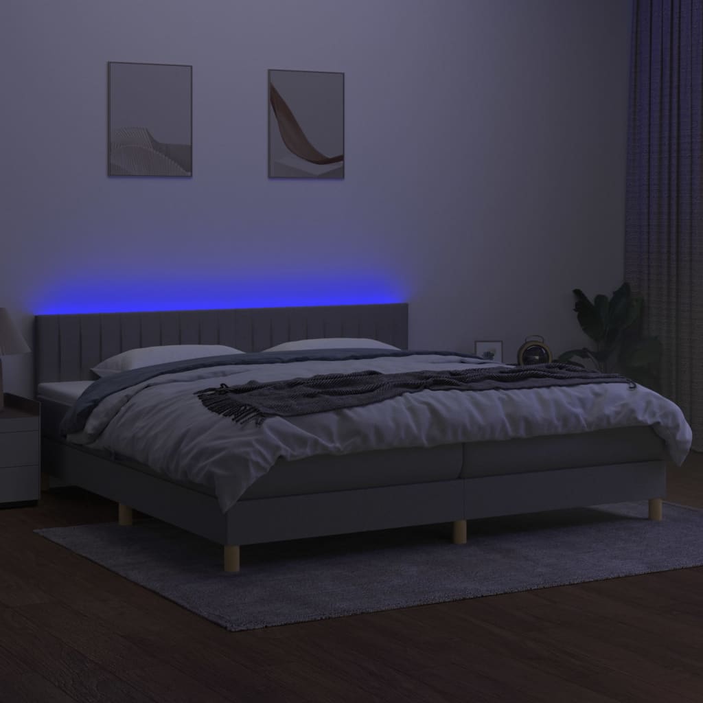 Sommier à lattes de lit matelas LED Gris clair 200x200 cm Tissu - XIOS