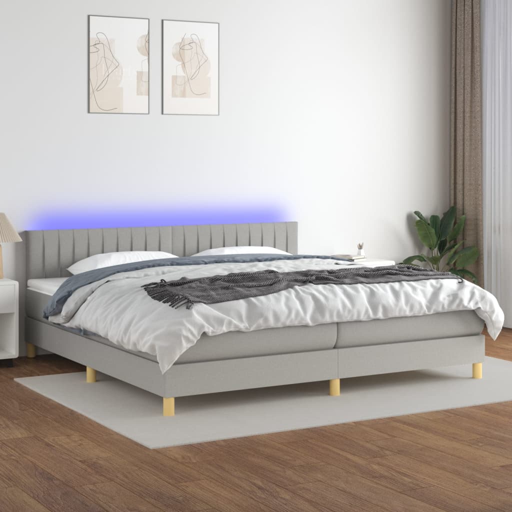 Sommier à lattes de lit matelas LED Gris clair 200x200 cm Tissu - XIOS