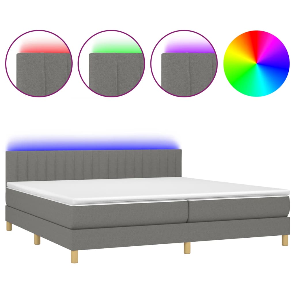 Sommier à lattes de lit et matelas et LED Gris foncé 200x200 cm - XIOS