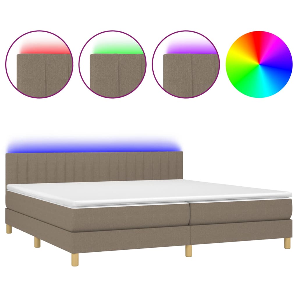 Sommier à lattes de lit et matelas et LED Taupe 200x200cm Tissu - XIOS