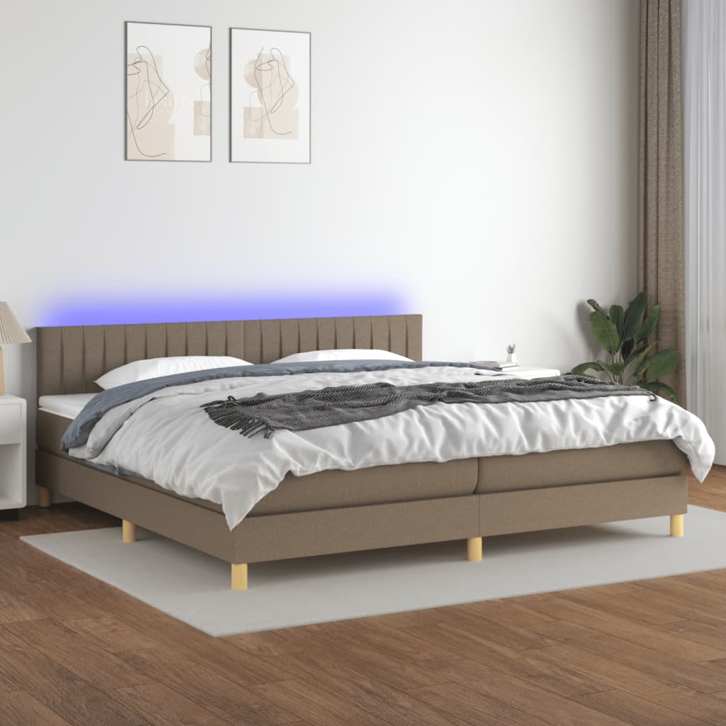 Sommier à lattes de lit et matelas et LED Taupe 200x200cm Tissu - XIOS