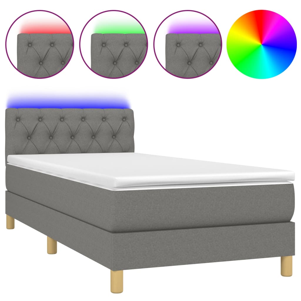 Sommier à lattes de lit avec matelas et LED Gris foncé 80x200cm - XIOS