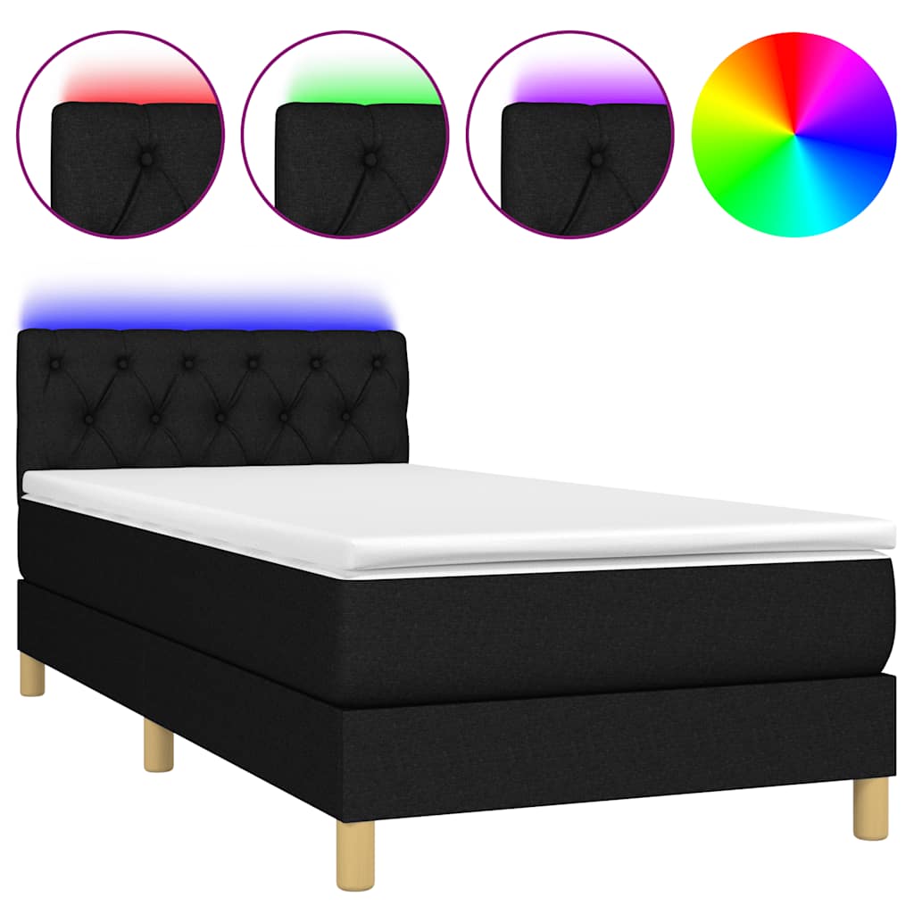 Sommier à lattes de lit avec matelas et LED Noir 80x200cm Tissu - XIOS