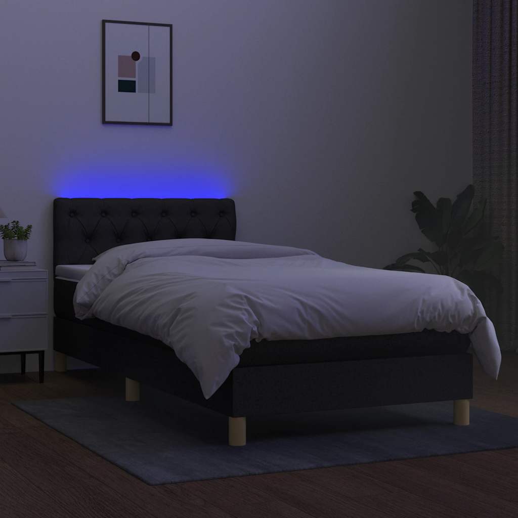 Sommier à lattes de lit avec matelas et LED Noir 80x200cm Tissu - XIOS