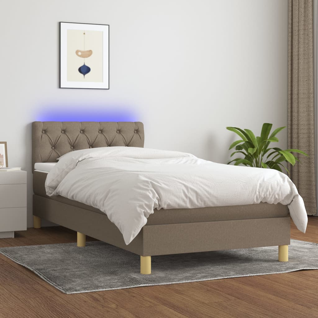 Sommier à lattes de lit avec matelas LED Taupe 80x200cm Tissu - XIOS