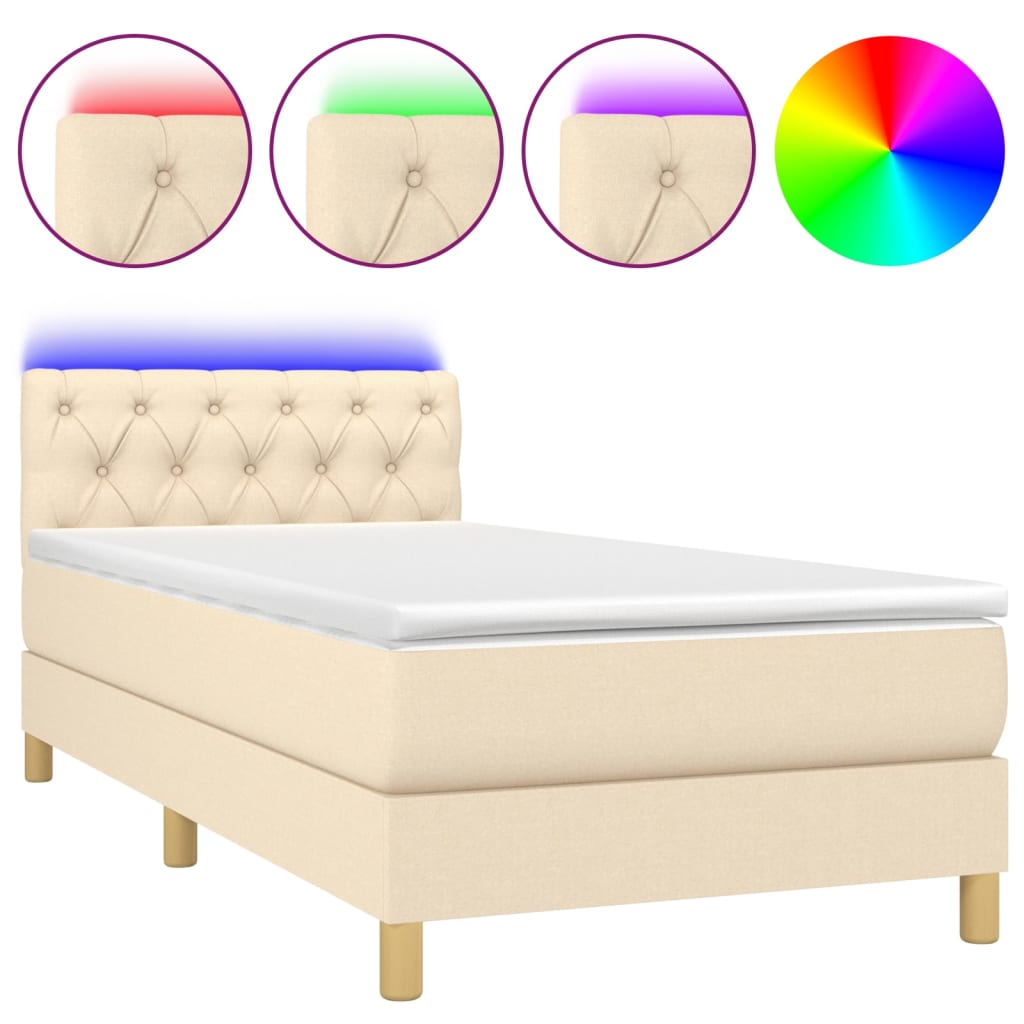 Sommier à lattes de lit avec matelas LED Crème 80x200 cm Tissu - XIOS