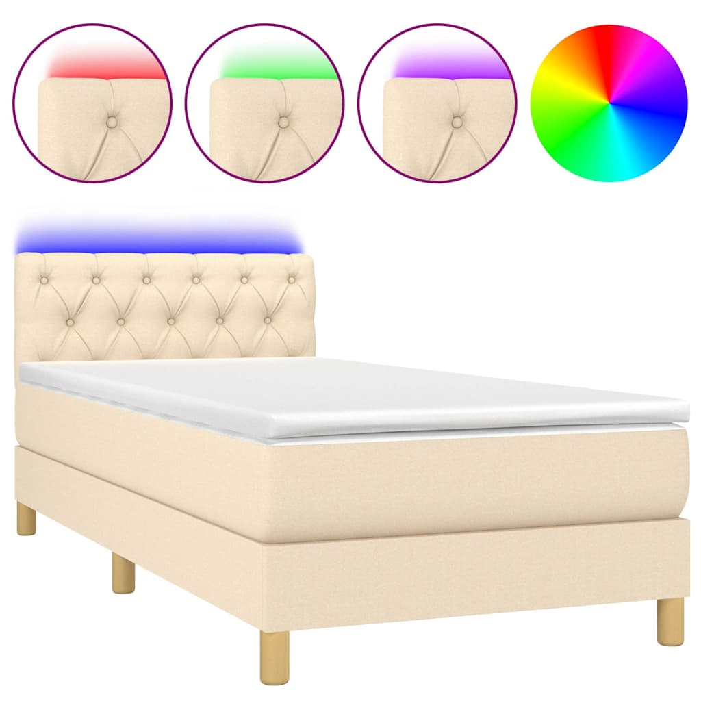 Sommier à lattes de lit avec matelas LED Crème 80x200 cm Tissu