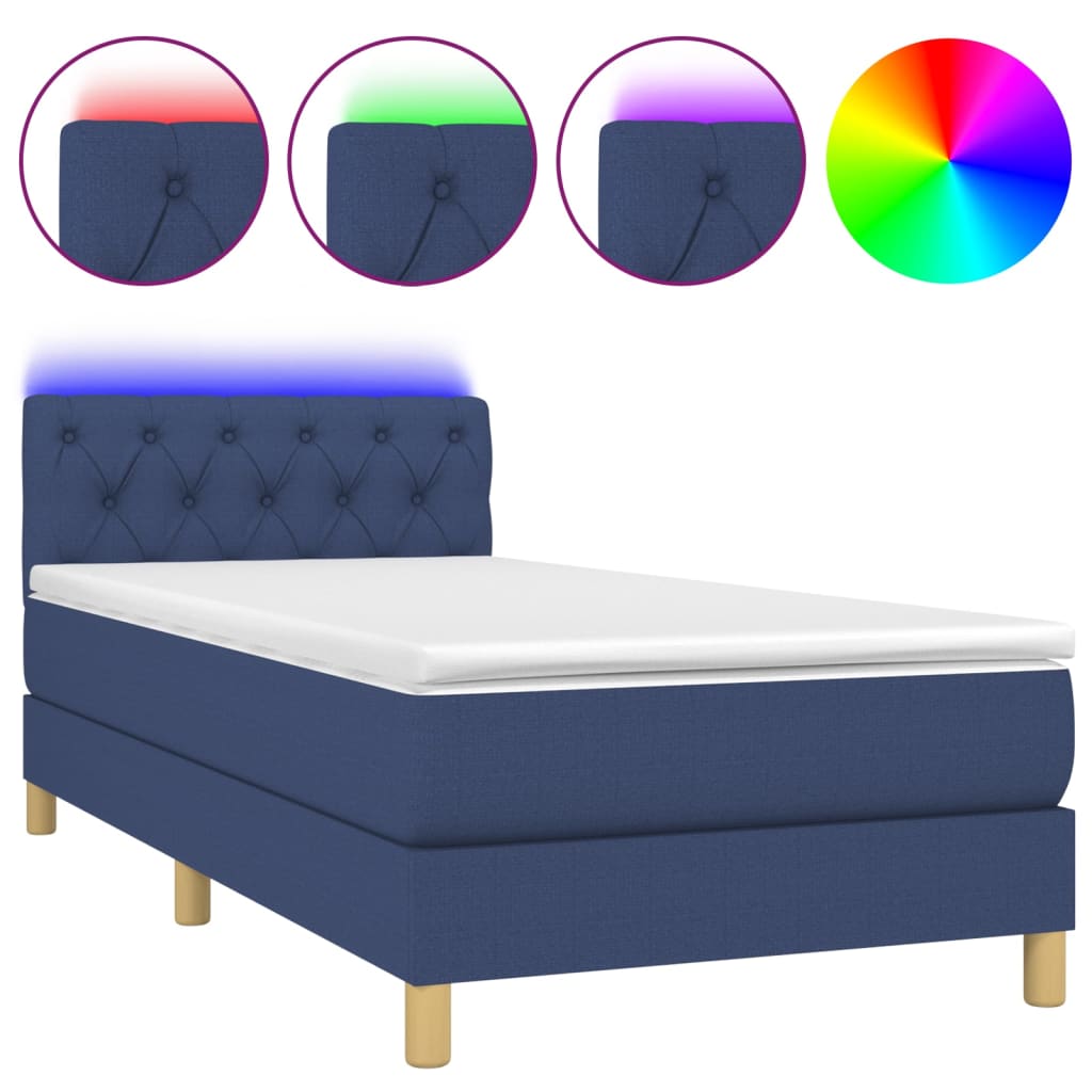 Sommier à lattes de lit avec matelas et LED Bleu 80x200cm Tissu - XIOS