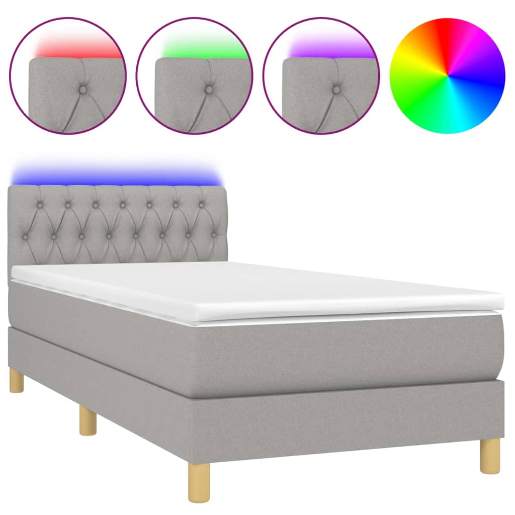 Sommier à lattes de lit avec matelas et LED Gris clair 90x190cm - XIOS