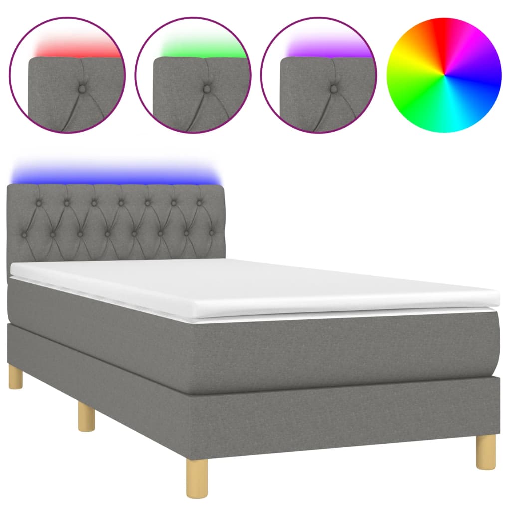 Sommier à lattes de lit avec matelas et LED Gris foncé 90x190cm - XIOS