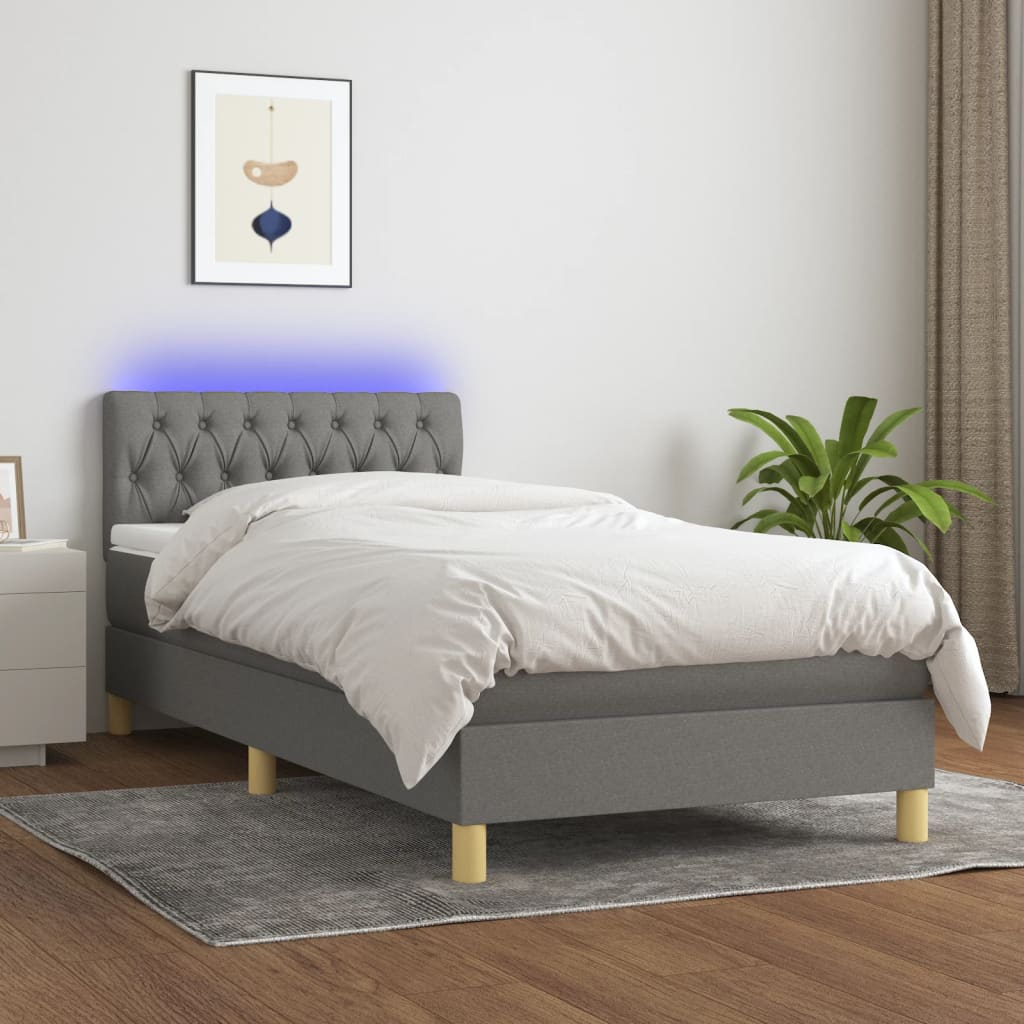Sommier à lattes de lit avec matelas et LED Gris foncé 90x190cm - XIOS