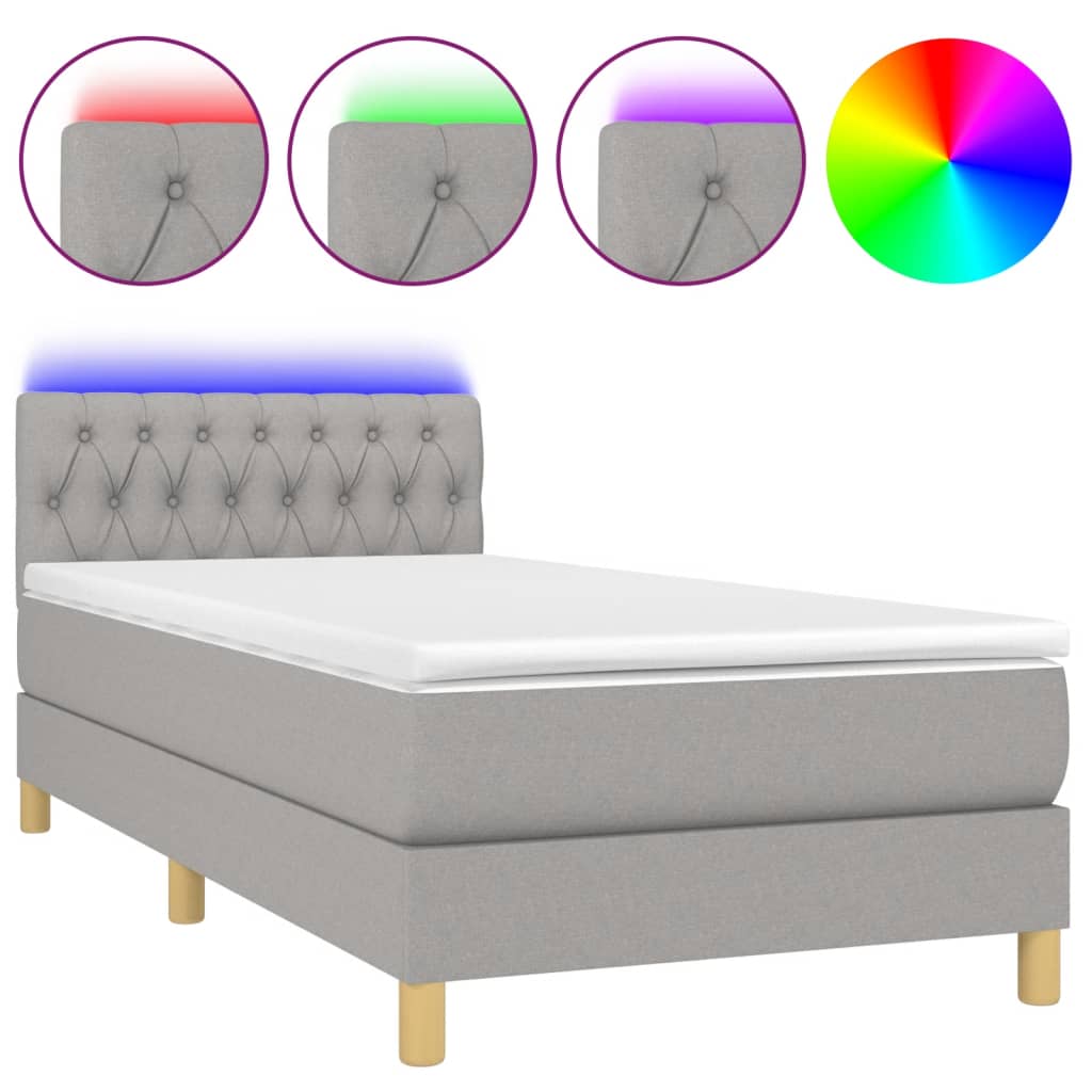Sommier à lattes de lit avec matelas et LED Gris clair 90x200cm - XIOS