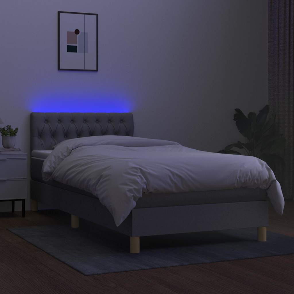 Sommier à lattes de lit avec matelas et LED Gris clair 90x200cm