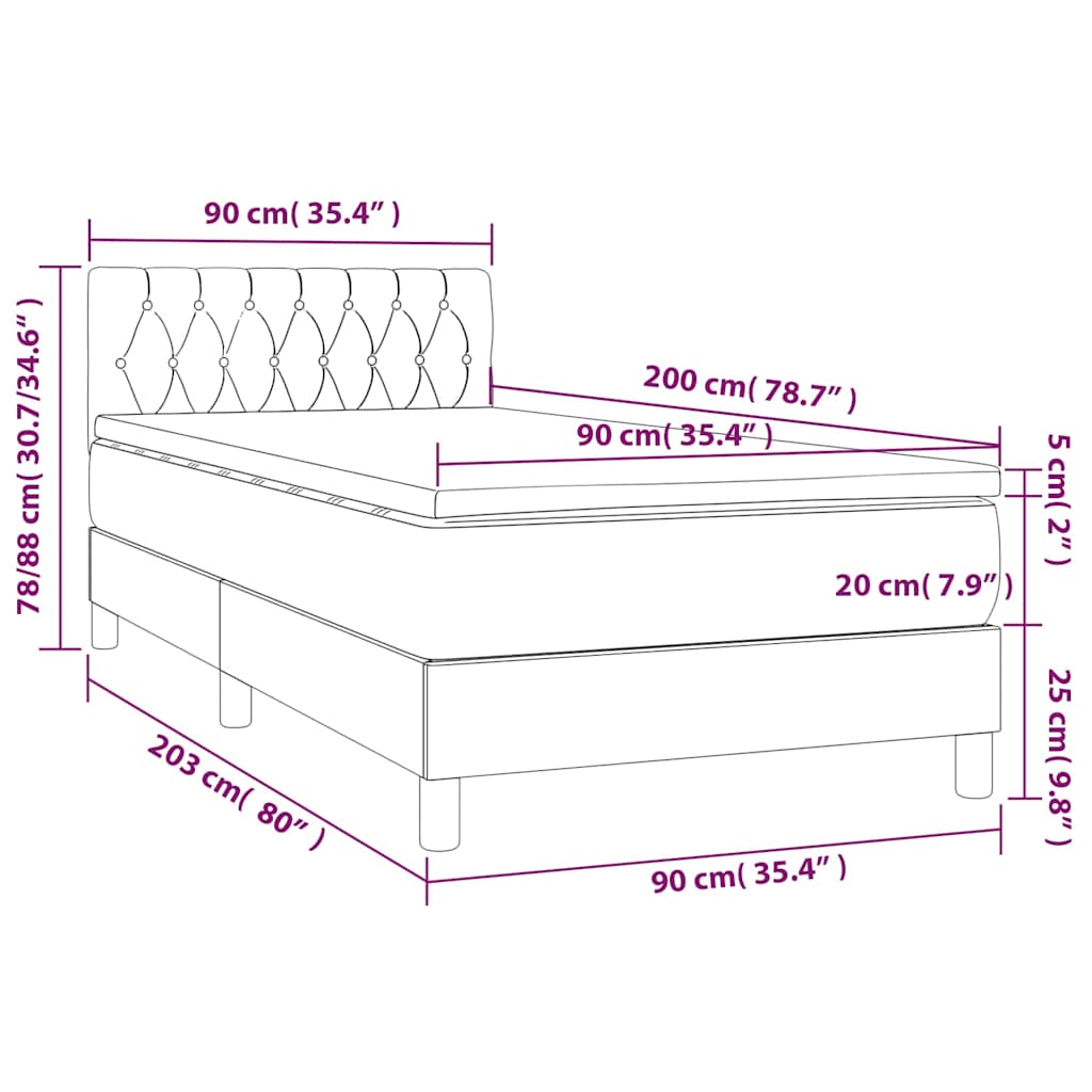Sommier à lattes de lit avec matelas et LED Noir 90x200cm Tissu - XIOS