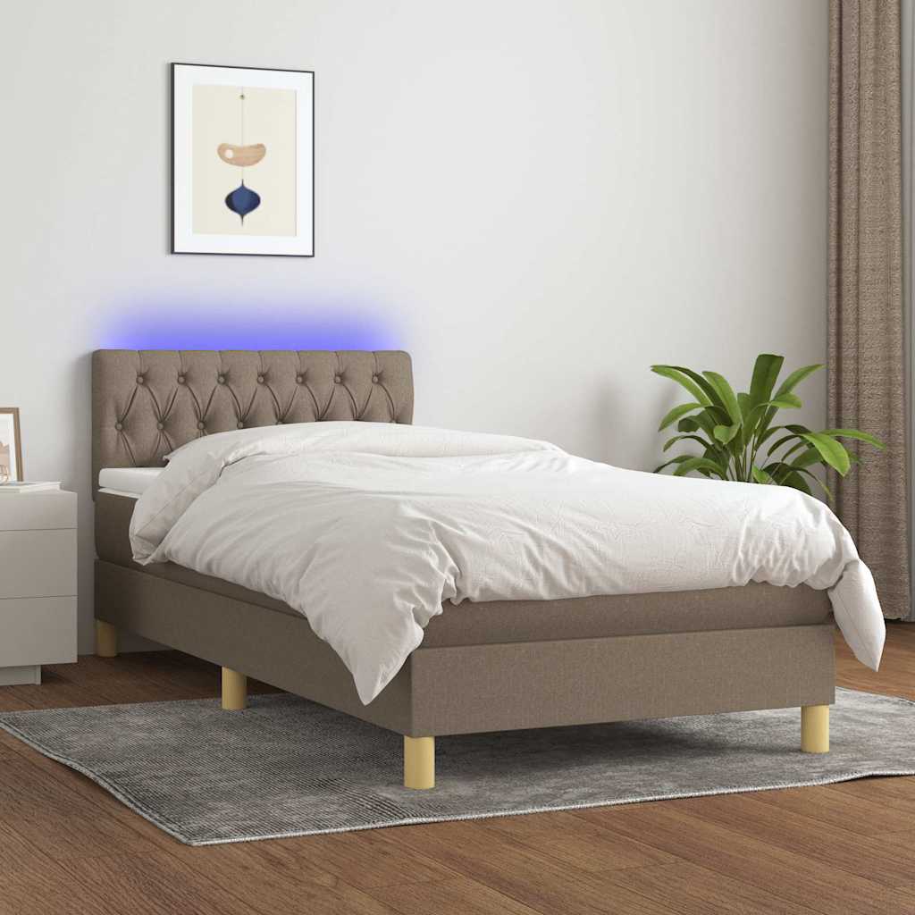 Sommier à lattes de lit avec matelas LED Taupe 90x200 cm Tissu