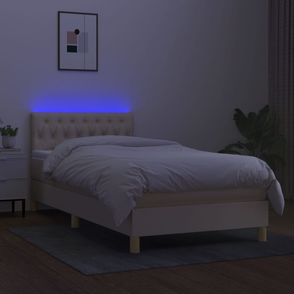 Sommier à lattes de lit avec matelas LED Crème 90x200 cm Tissu - XIOS