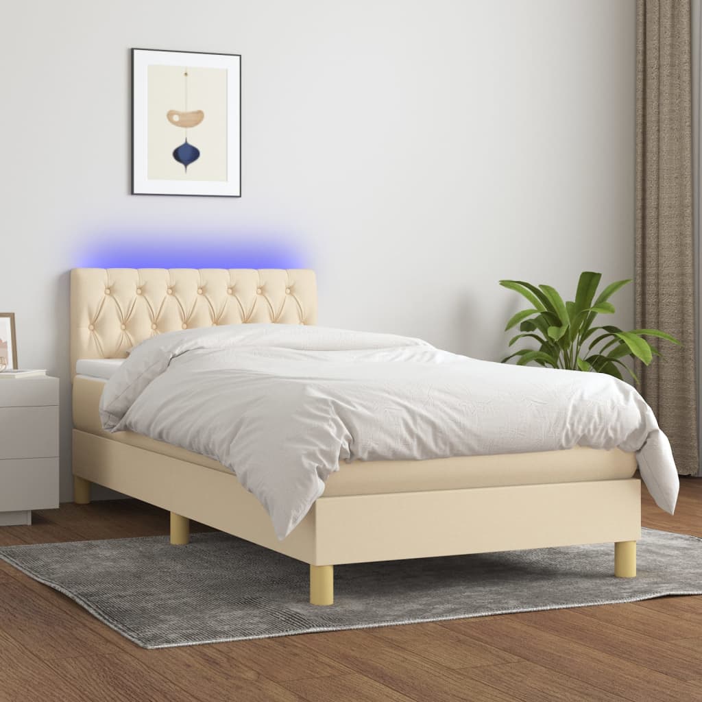 Sommier à lattes de lit avec matelas LED Crème 90x200 cm Tissu - XIOS