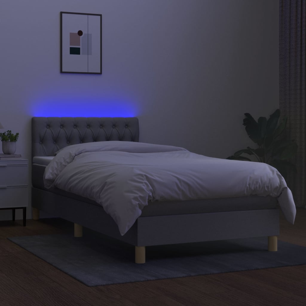 Sommier à lattes de lit matelas LED Gris clair 100x200 cm Tissu - XIOS