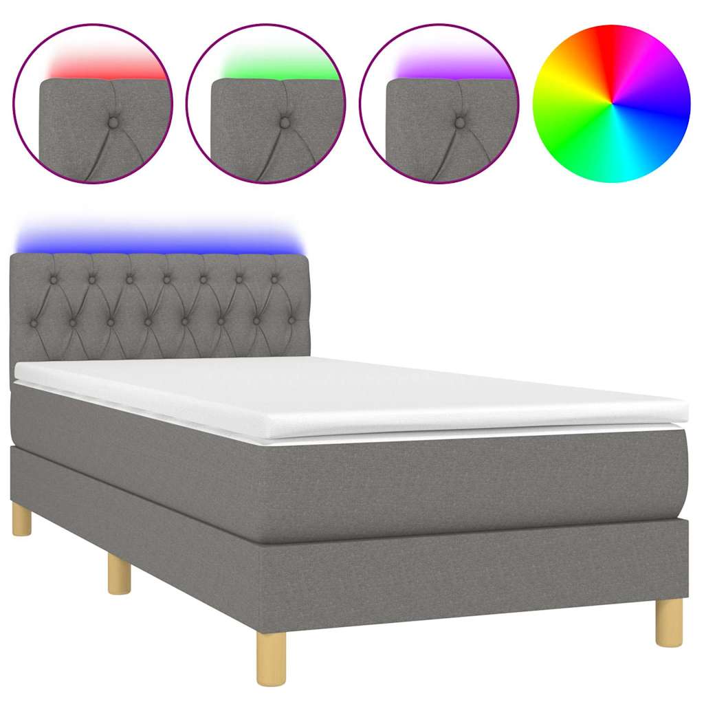 Sommier à lattes de lit et matelas et LED Gris foncé 100x200 cm