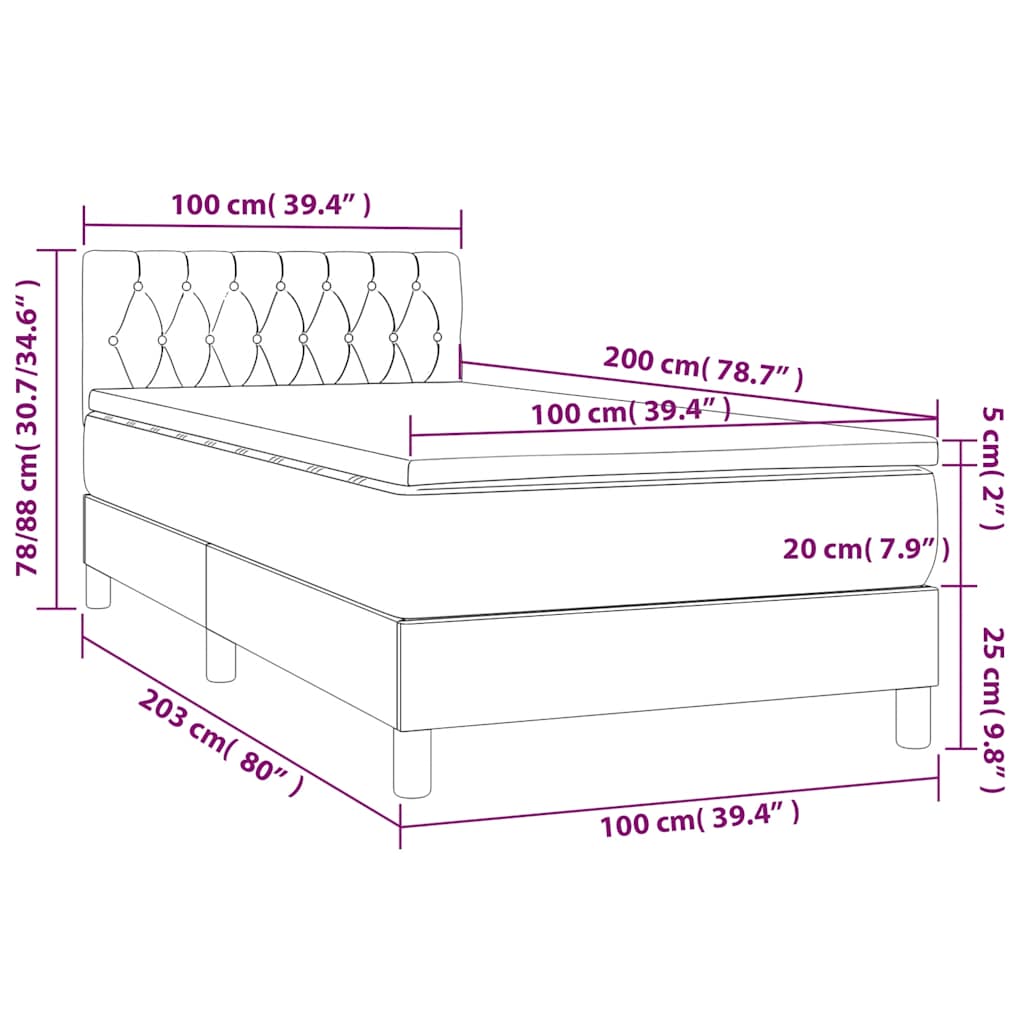 Sommier à lattes de lit avec matelas LED Noir 100x200 cm Tissu - XIOS