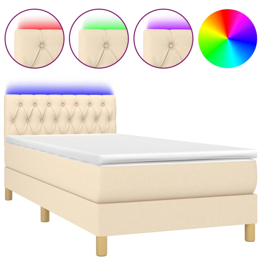 Sommier à lattes de lit avec matelas LED Crème 100x200 cm Tissu - XIOS