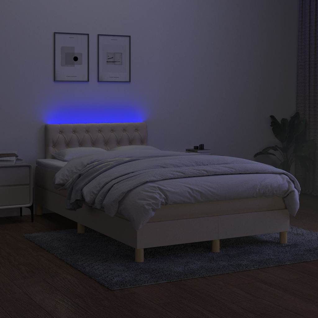 Sommier à lattes de lit avec matelas LED Crème 120x200 cm Tissu