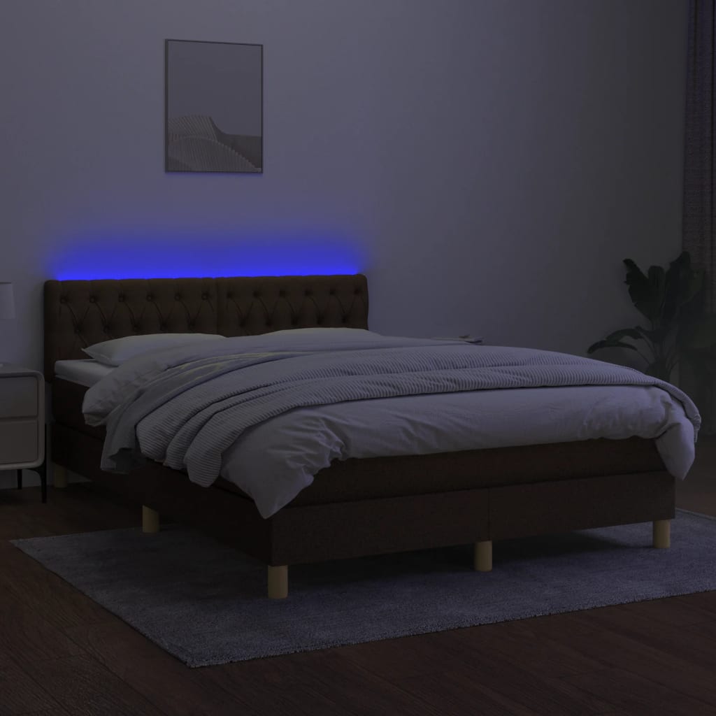 Sommier à lattes de lit matelas et LED Marron foncé 140x190 cm - XIOS