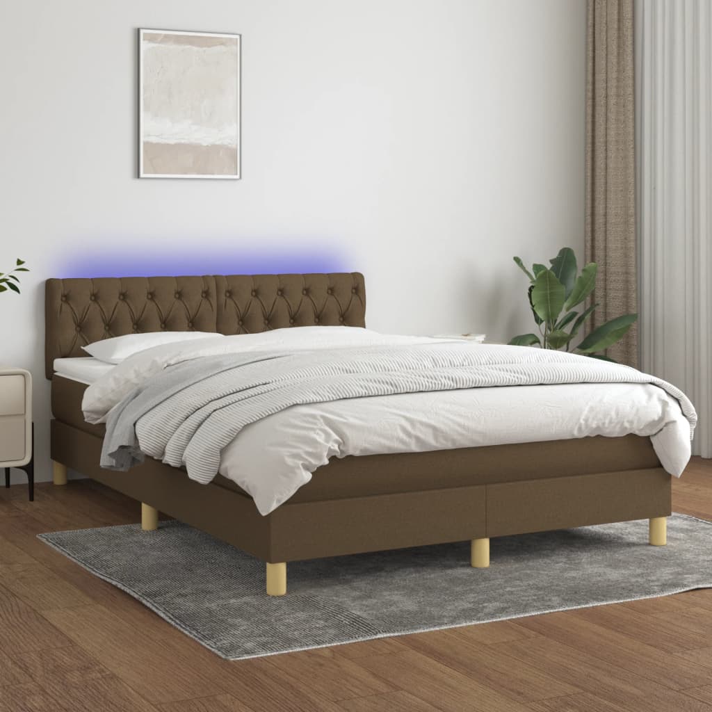 Sommier à lattes de lit matelas et LED Marron foncé 140x190 cm - XIOS