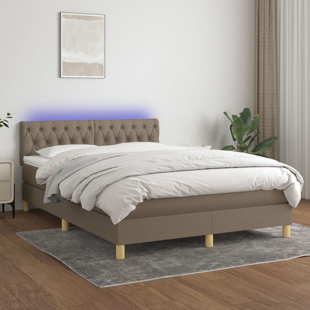 Sommier à lattes de lit avec matelas LED Taupe 140x190 cm Tissu - XIOS