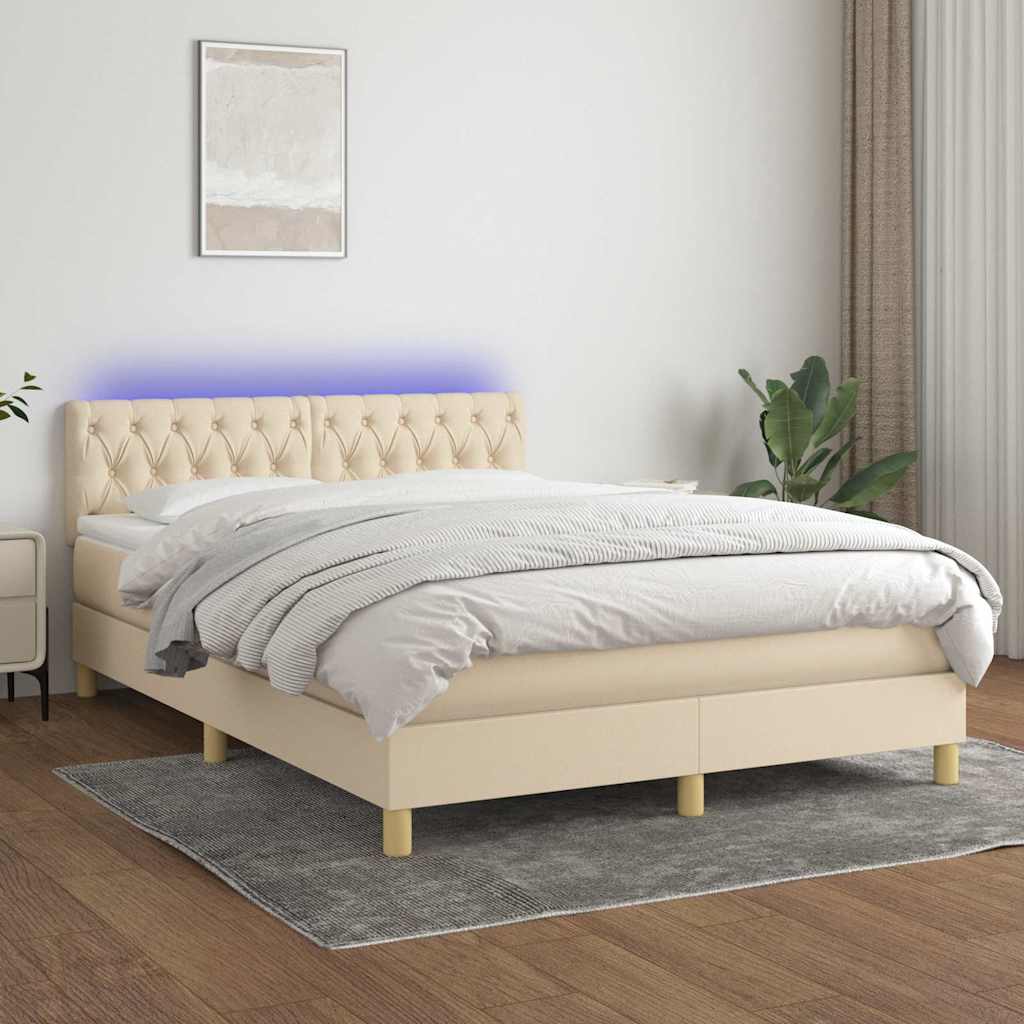 Sommier à lattes de lit avec matelas LED Crème 140x190 cm Tissu