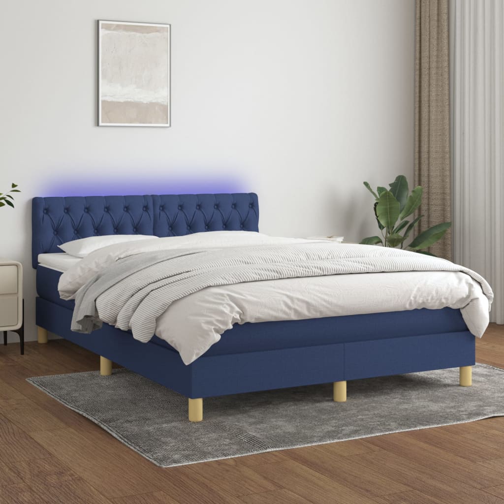 Sommier à lattes de lit avec matelas LED Bleu 140x190 cm Tissu - XIOS