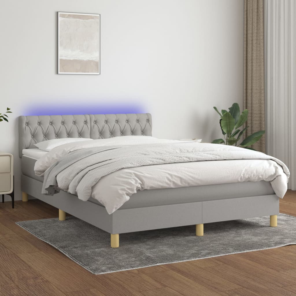 Sommier à lattes de lit et matelas et LED Gris clair 140x200 cm - XIOS