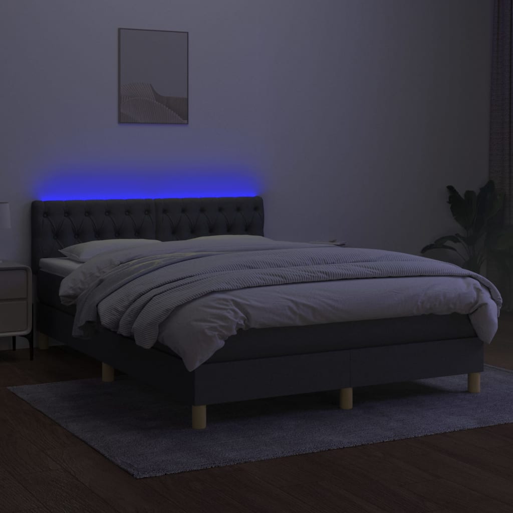 Sommier à lattes de lit et matelas et LED Gris foncé 140x200 cm - XIOS