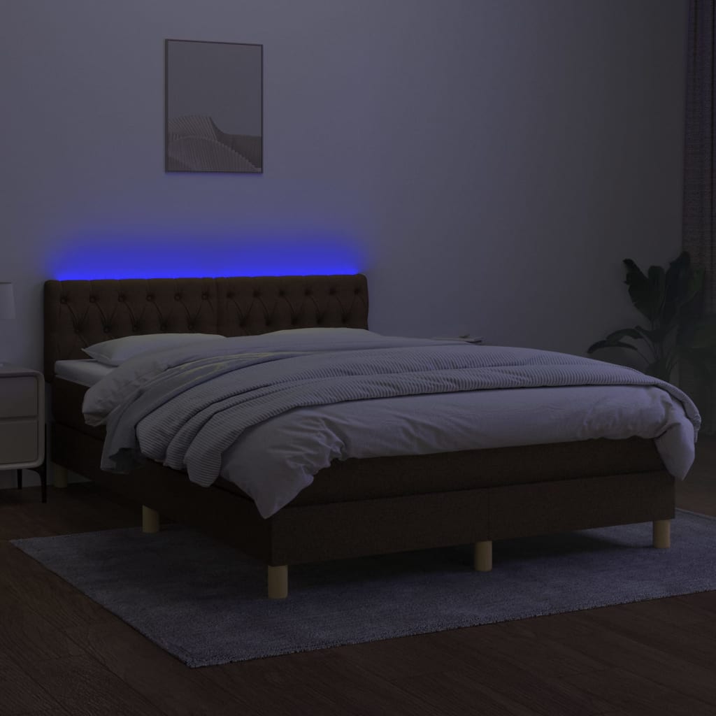 Sommier à lattes de lit matelas et LED Marron foncé 140x200 cm - XIOS