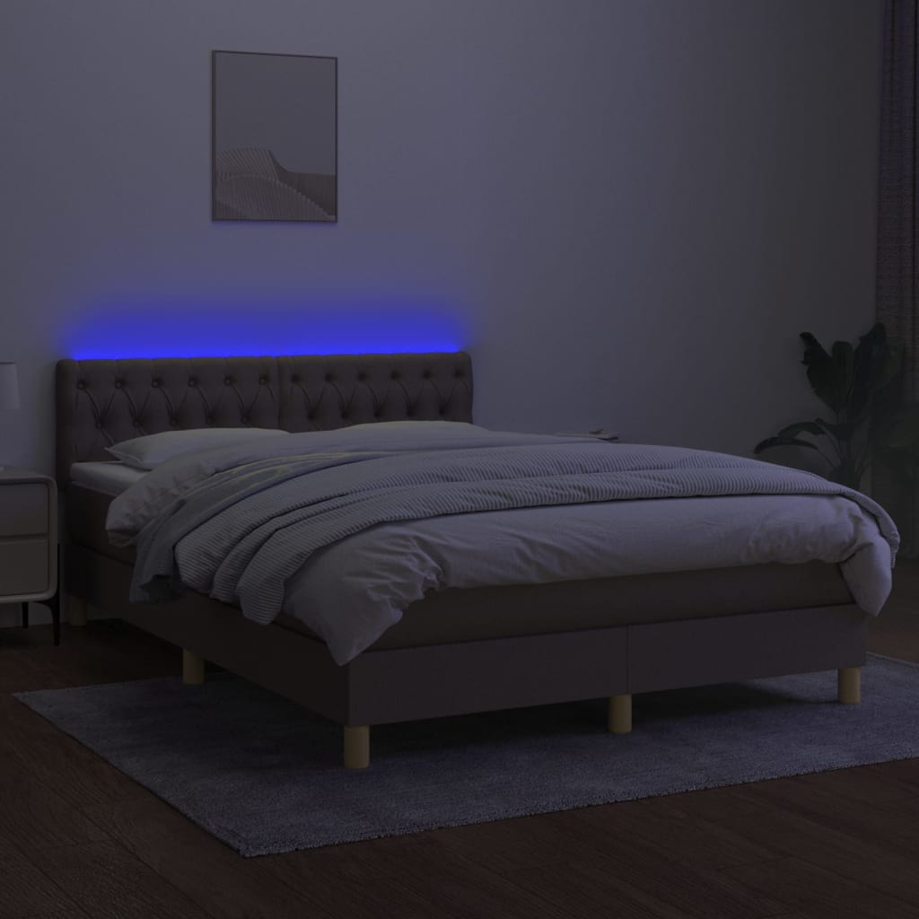 Sommier à lattes de lit avec matelas LED Taupe 140x200 cm Tissu - XIOS