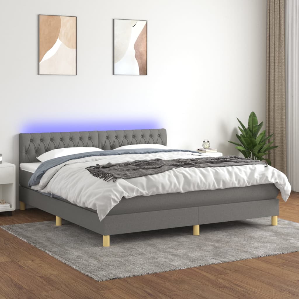 Sommier à lattes de lit et matelas et LED Gris foncé 160x200 cm - XIOS