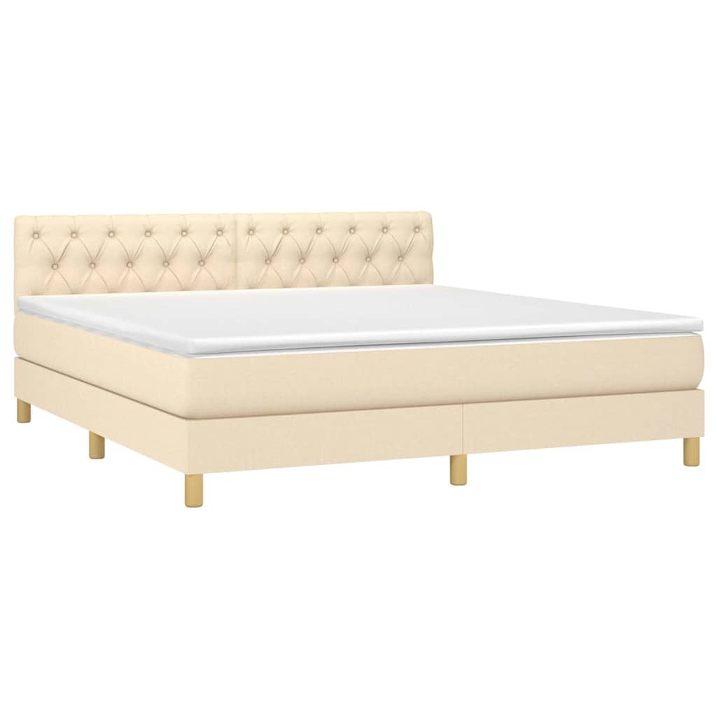 Sommier à lattes de lit avec matelas LED Crème 160x200 cm Tissu