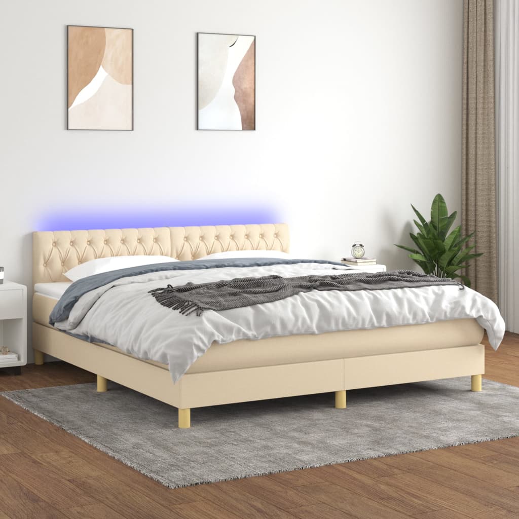 Sommier à lattes de lit avec matelas LED Crème 160x200 cm Tissu - XIOS