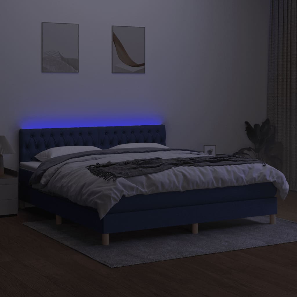 Sommier à lattes de lit avec matelas LED Bleu 160x200 cm Tissu - XIOS