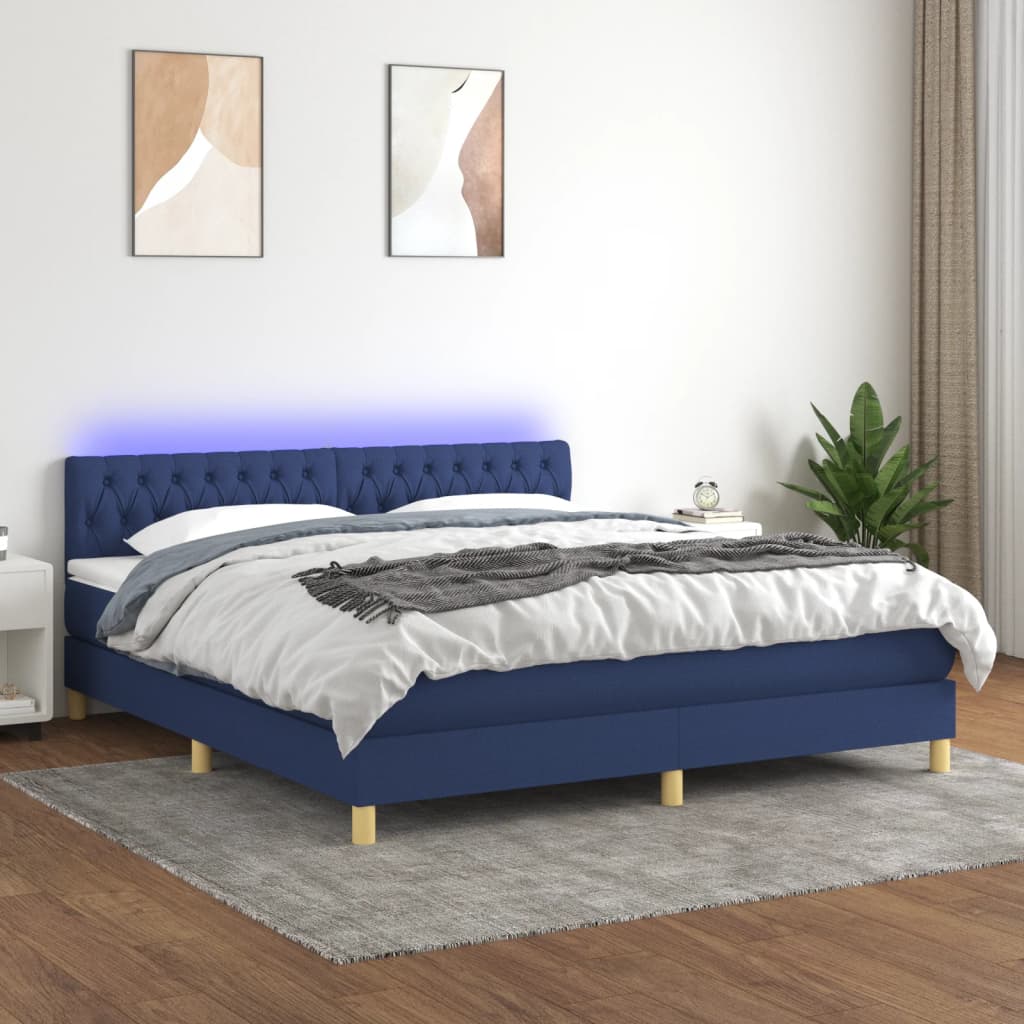 Sommier à lattes de lit avec matelas LED Bleu 160x200 cm Tissu - XIOS