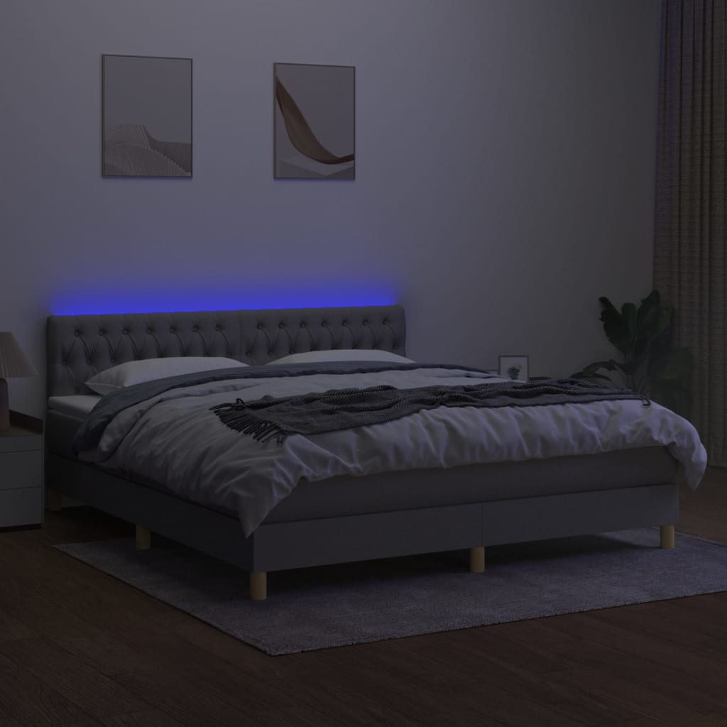 Sommier à lattes de lit et matelas et LED Gris clair 180x200 cm - XIOS