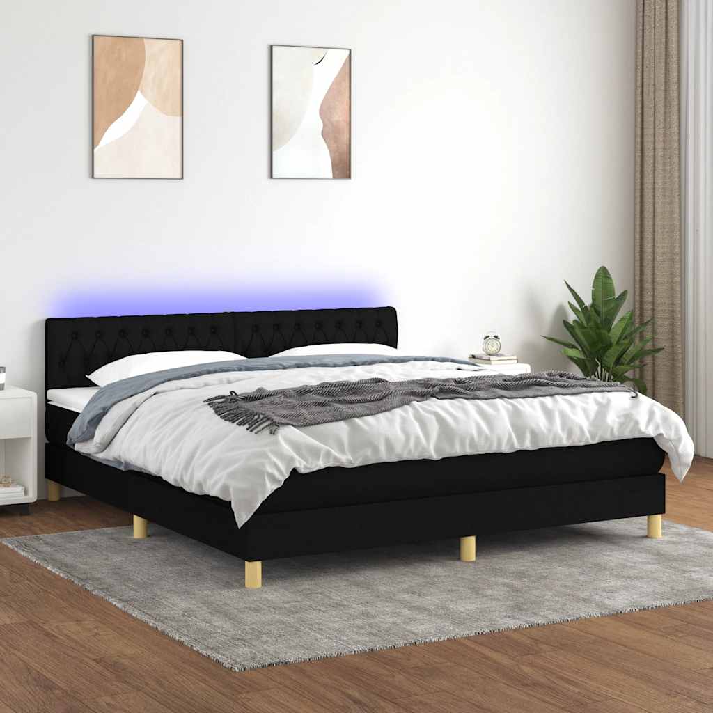 Sommier à lattes de lit avec matelas LED Noir 180x200 cm Tissu - XIOS
