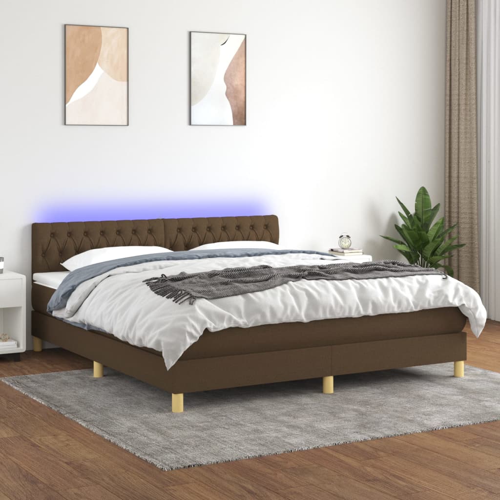Sommier à lattes de lit matelas et LED Marron foncé 180x200cm - XIOS