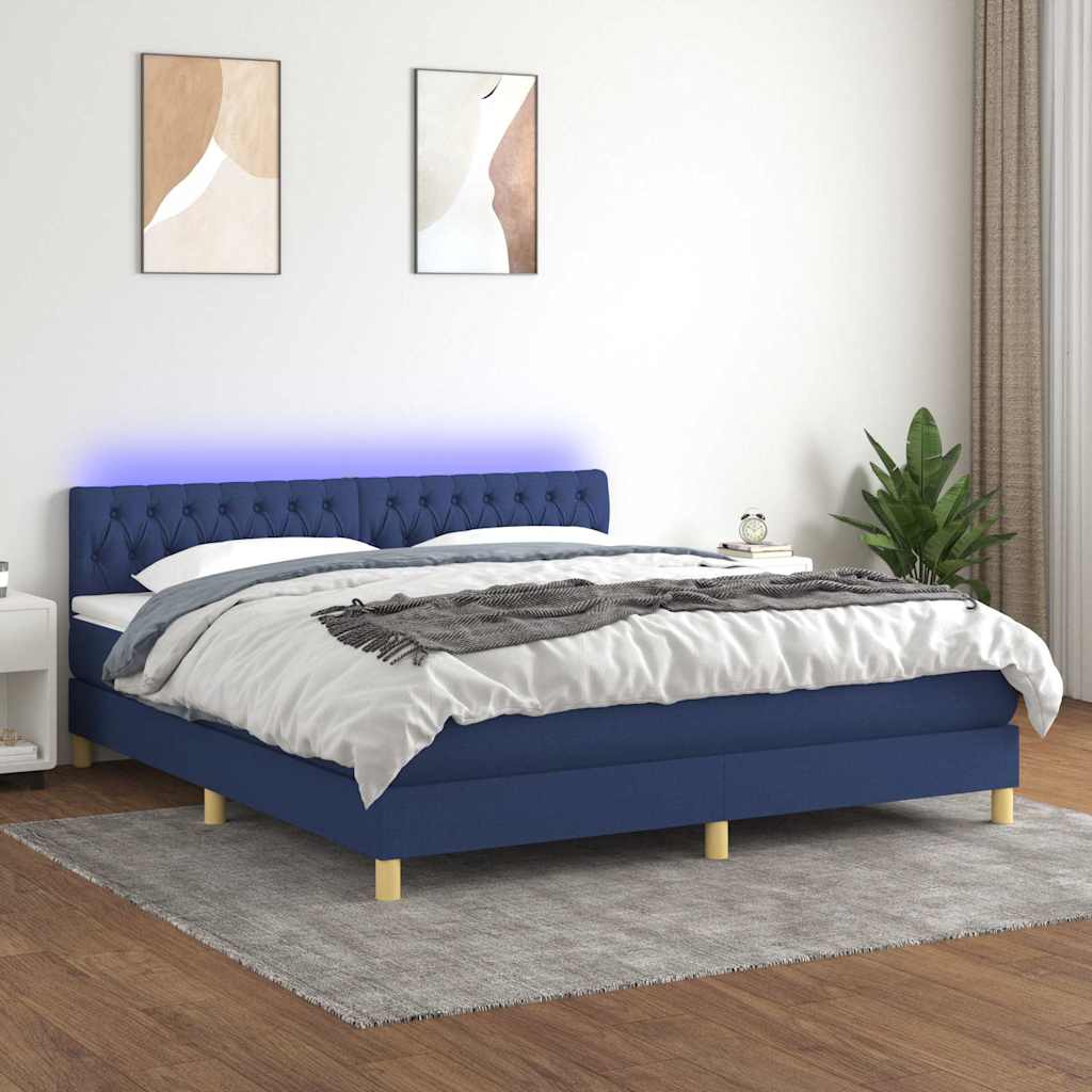 Sommier à lattes de lit avec matelas LED Bleu 180x200 cm Tissu