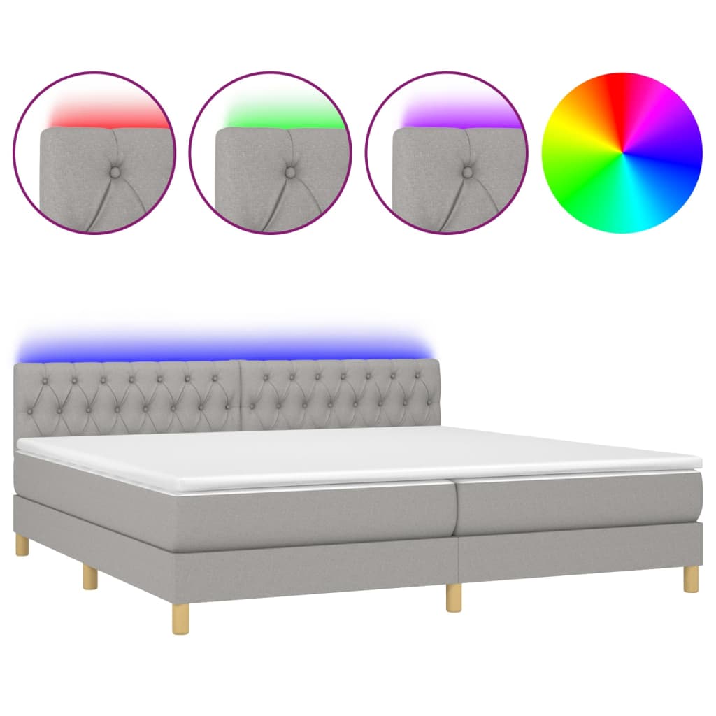 Sommier à lattes de lit matelas LED Gris clair 200x200 cm Tissu - XIOS