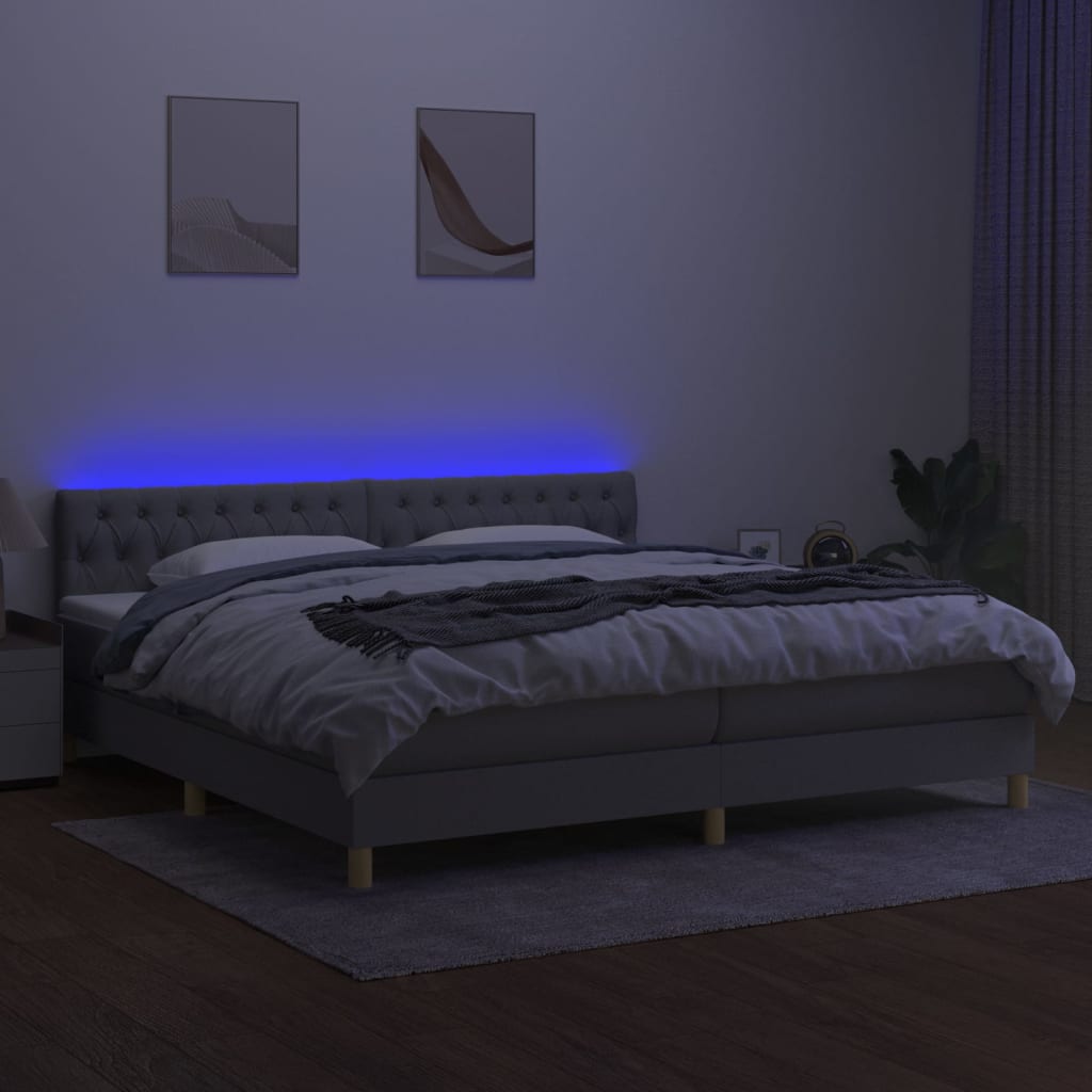 Sommier à lattes de lit matelas LED Gris clair 200x200 cm Tissu - XIOS